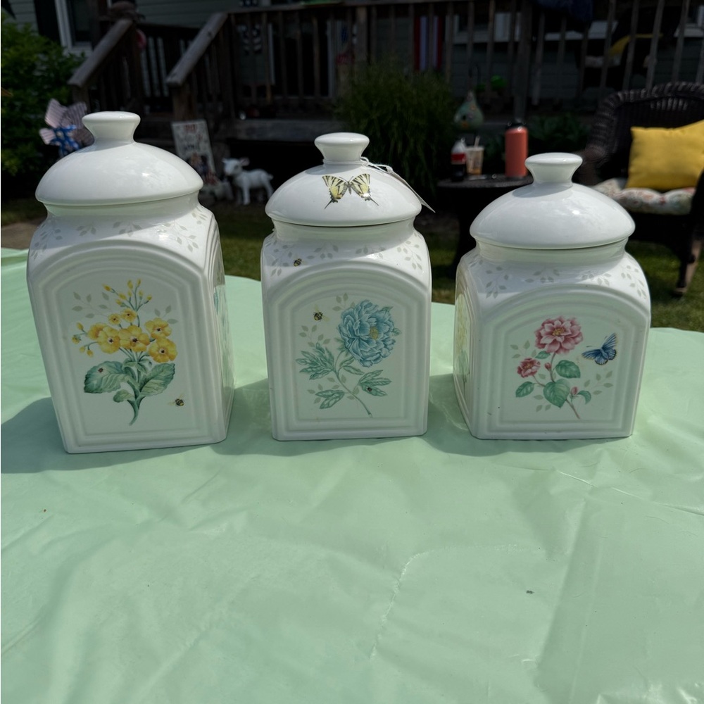 Lenox Butterfly Meadows Ceramic 3pc Canister Set - White and Multicolor